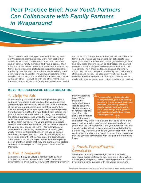 Peer Practice Brief: How Youth Partners Can Collaborate with Family Partners in Wraparound