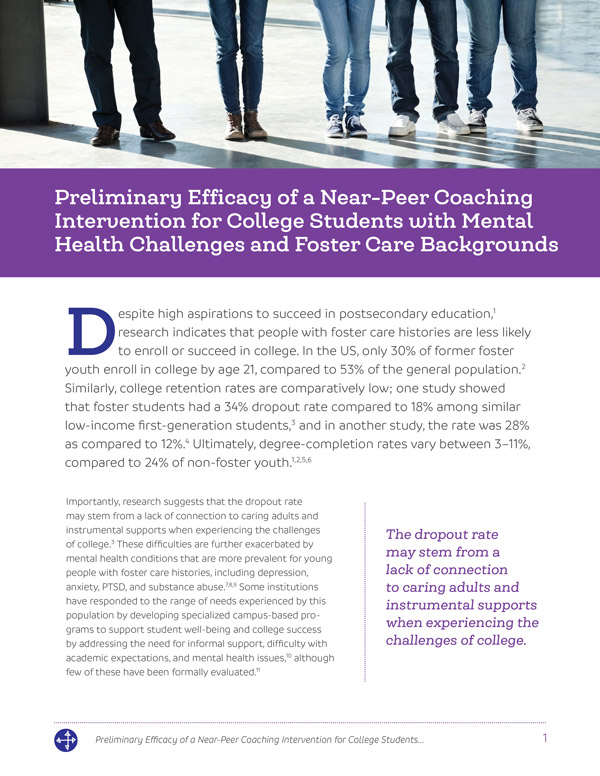 Preliminary Efficacy of a Near-Peer Coaching Intervention for College Students with Mental Health Challenges and Foster Care Backgrounds