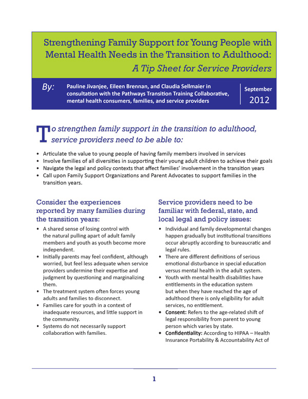 Strengthening Family Support for Young People with Mental Health Needs in the Transition to Adulthood