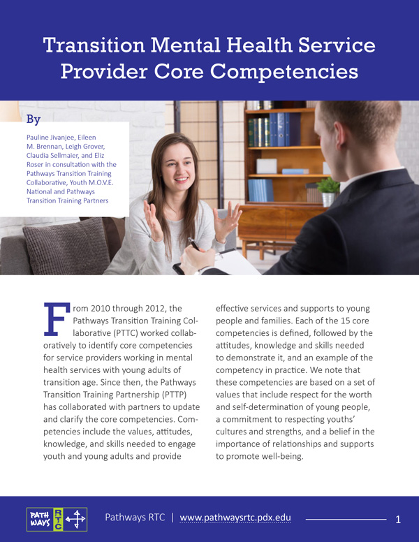 Transition Mental Health Service Provider Core Competencies