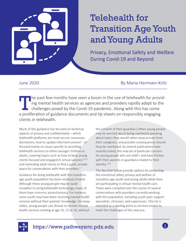 Telehealth for Transition Age Youth and Young Adults: Privacy, Emotional Safety, and Welfare During Covid-19 and Beyond