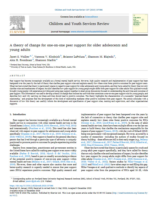 A Theory of Change for One-on-One Peer Support cover