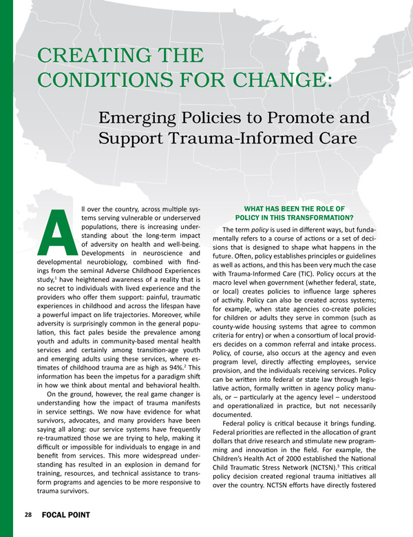 Creating the Conditions for Change: Emerging Policies to Promote and Support Trauma-Informed Care Policies 
