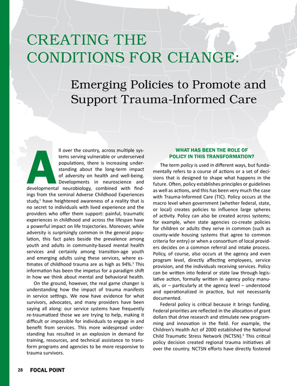 Creating the Conditions for Change: Emerging Policies to Promote and Support Trauma-Informed Care Policies