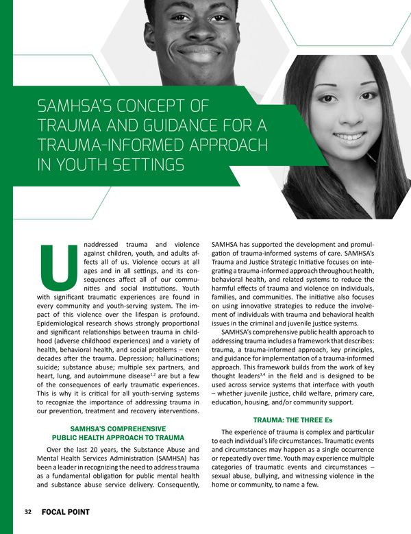 SAMHSA’s Concept of Trauma and Guidance for a Trauma-Informed Approach in Youth Settings
