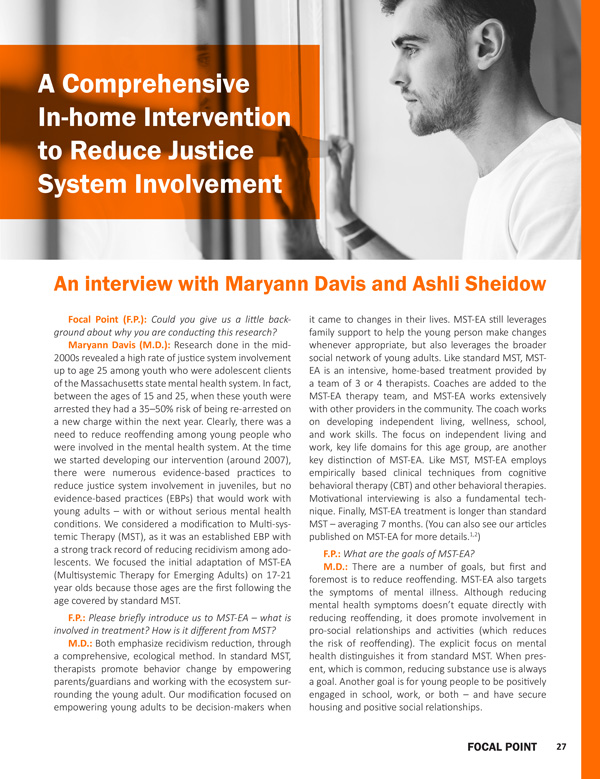 A Comprehensive In-home Intervention to Reduce Justice System Involvement (an interview)