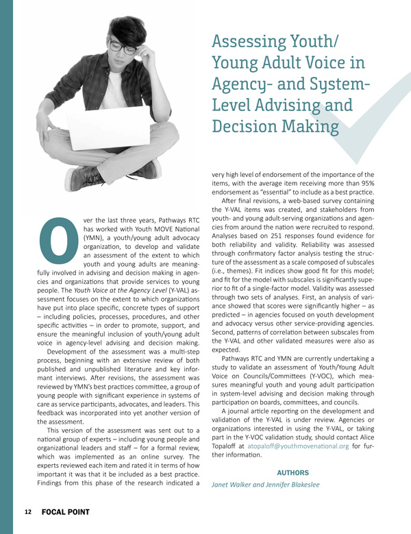 Assessing Youth/Young Adult Voice in Agency- and System-Level Advising and Decision Making