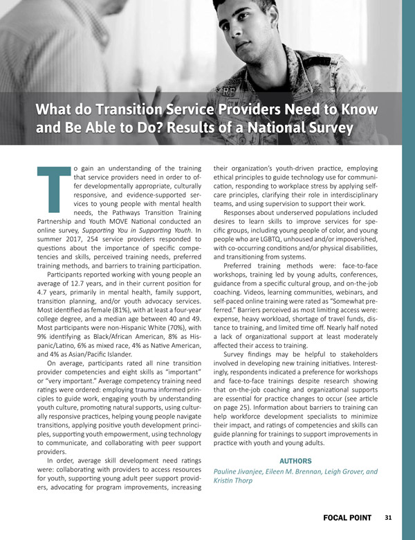 What do Transition Service Providers Need to Know and Be Able to Do? Results of a National Survey
