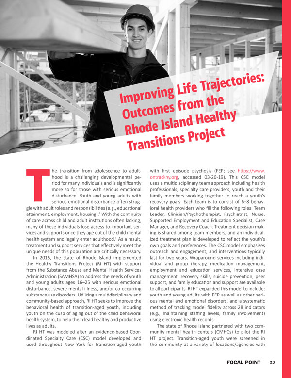 Improving Life Trajectories: Outcomes from the Rhode Island Healthy Transitions Project
