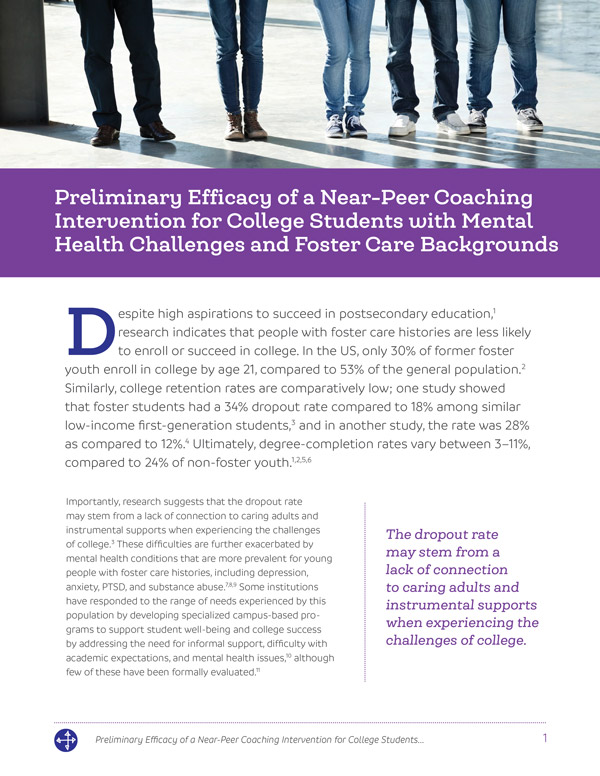 Preliminary Efficacy of a Near-Peer Coaching Intervention for College Students with Mental Health Challenges and Foster Care Backgrounds