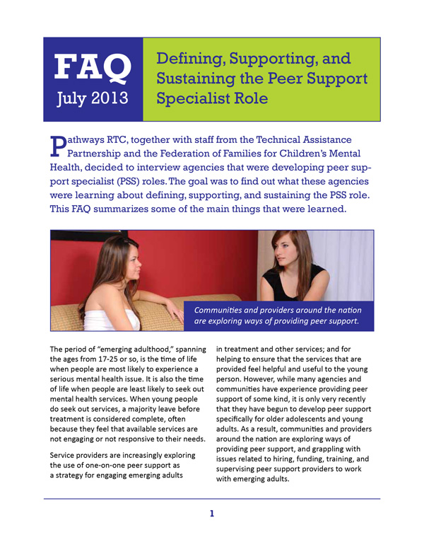 Defining, Supporting, and Sustaining the Peer Support Specialist Role