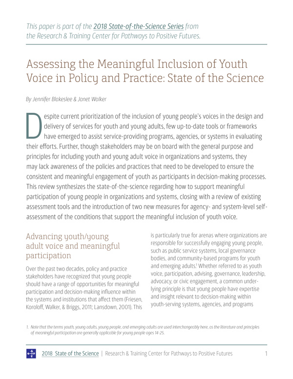 Meaningful Inclusion of Youth Voice in Policy: State of the Science