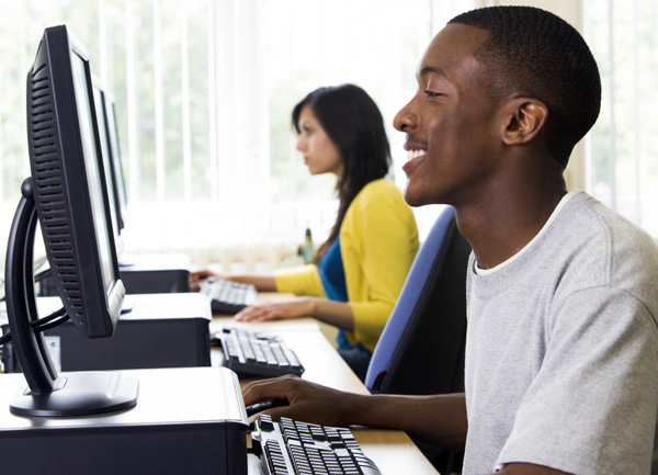 students working at computers